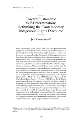 Toward Sustainable Self-Determination: Rethinking the Contemporary Indigenous-Rights Discourse