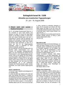 Schlaglicht Israel Nr. 13/08 Aktuelles Aus Israelischen Tageszeitungen 31