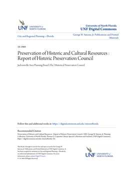 Preservation of Historic and Cultural Resources : Report of Historic Preservation Council Jacksonville Area Planning Board (Fla.) Historical Preservation Council
