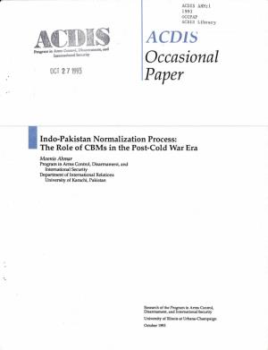 Occasional Paper Indo-Pakistan Normalization Process