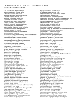 California Native Plant Society – Vascular Plants Fremont Peak State Park