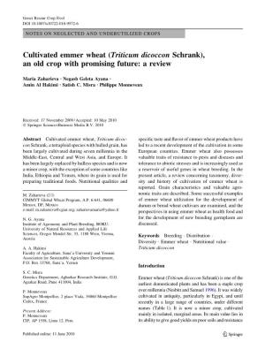 Cultivated Emmer Wheat (Triticum Dicoccon Schrank), an Old Crop with Promising Future: a Review