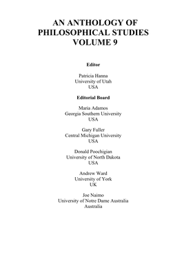 An Anthology of Philosophical Studies Volume 9