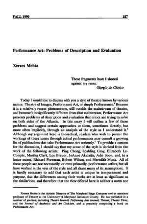 Performance Art: Problems of Description and Evaluation
