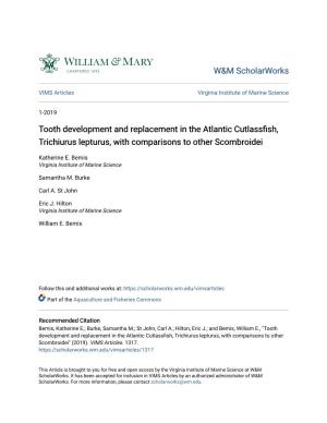 Tooth Development and Replacement in the Atlantic Cutlassfish, Trichiurus Lepturus, with Comparisons to Other Scombroidei