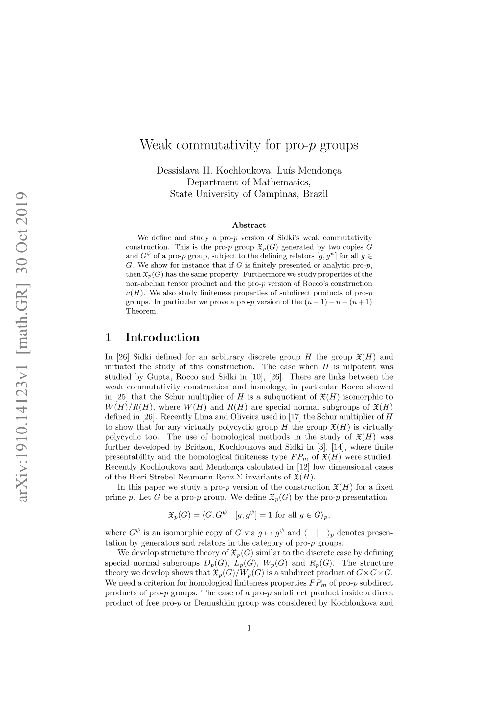 Weak Commutativity for Pro-$ P $ Groups