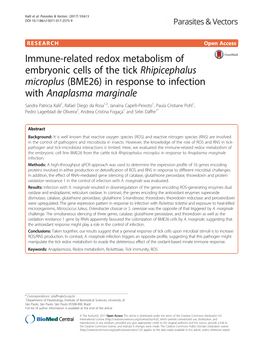 Immune-Related Redox Metabolism of Embryonic