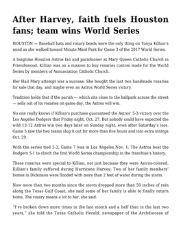 After Harvey, Faith Fuels Houston Fans; Team Wins World Series