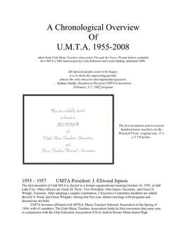 A Chronological Overview of U.M.T.A. 1955-2008