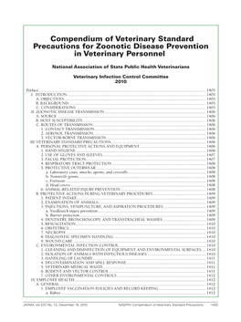 Compendium of Veterinary Standard Precautions for Zoonotic Disease Prevention in Veterinary Personnel