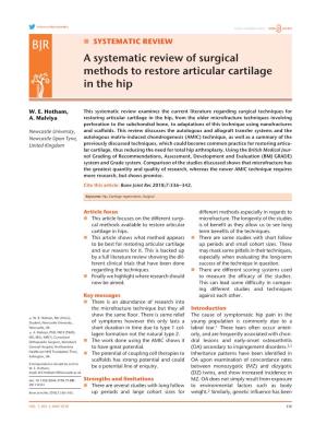 A Systematic Review of Surgical Methods to Restore Articular Cartilage in the Hip