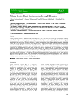 Molecular Diversity of Cumin (Cuminum Cyminum L.) Using RAPD Markers