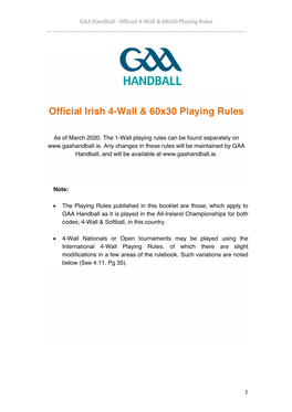 Official Irish 4-Wall & 60X30 Playing Rules