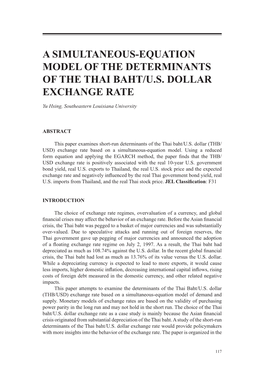 A Simultaneous-Equation Model of the Determinants of the Thai Baht/U.S