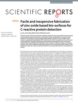 Facile and Inexpensive Fabrication of Zinc Oxide Based Bio-Surfaces for C