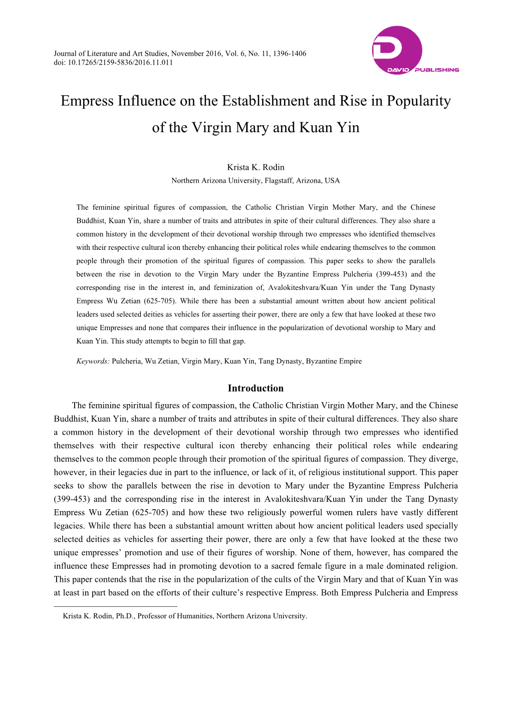 Empress Influence on the Establishment and Rise in Popularity of the Virgin Mary and Kuan Yin