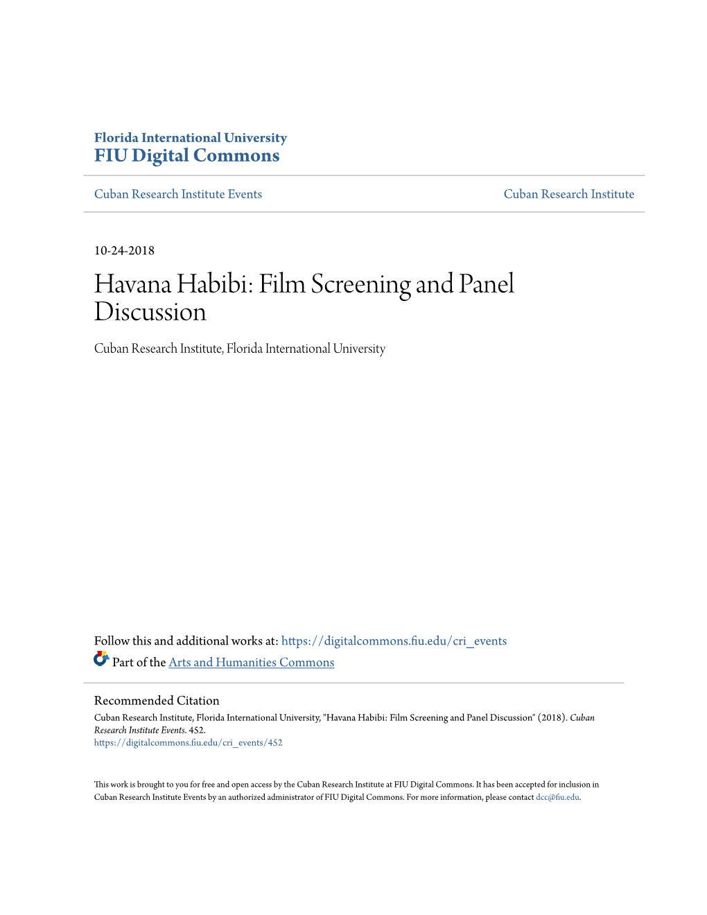 Havana Habibi: Film Screening and Panel Discussion Cuban Research Institute, Florida International University