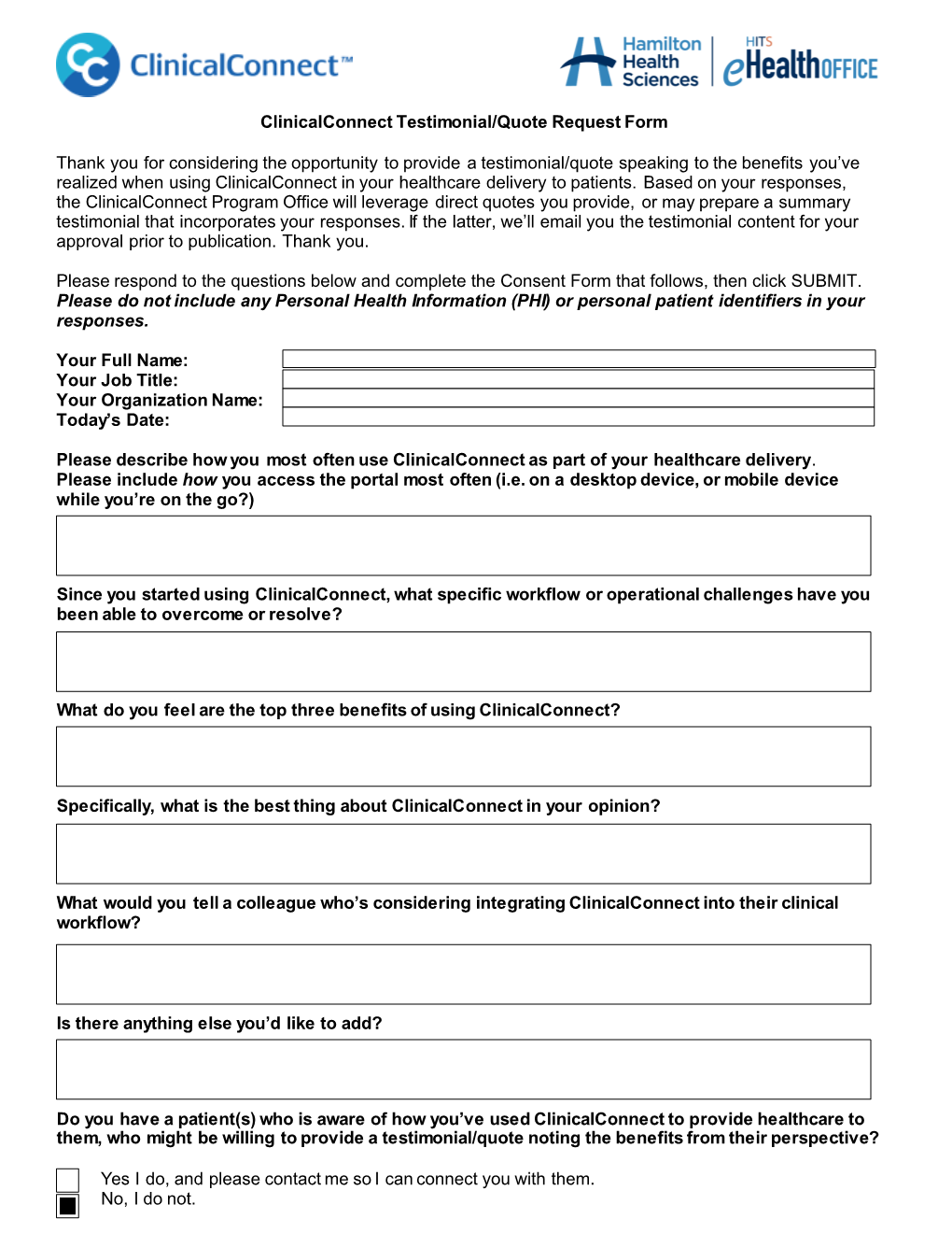 Testimonial & Consent Form