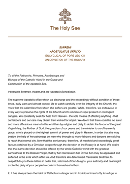 Supremi Apostolatus Officio Encyclical of Pope Leo Xiii on Devotion of the Rosary