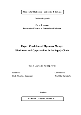 Export Conditions of Myanmar Mango: Hindrances and Opportunities in the Supply Chain
