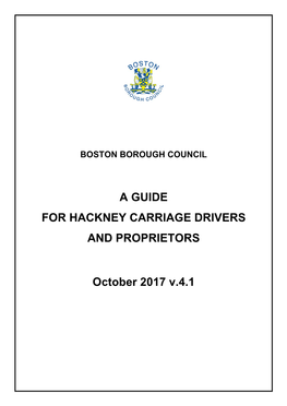 A Guide for Hackney Carriage Drivers and Proprietors October 2017