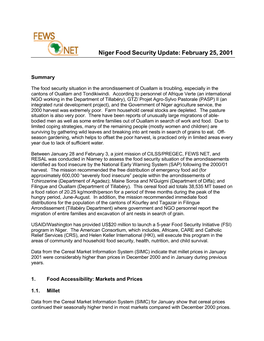 Niger Food Security Update: February 25, 2001