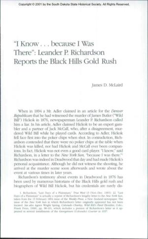 "I Know.. . Because I Was There": Leander P. Richardson Reports the Black Hills Gold Rush