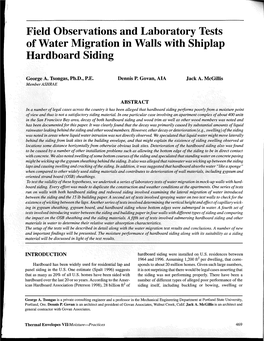 Field Observations and Laboratory Tests of Water Migration in Walls with Shiplap Hardboard Siding
