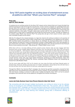 Sony YAY! Packs Together an Exciting Dose of Entertainment Across All Platforms with Their “What’S Your Summer Plan?” Campaign!