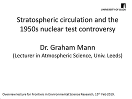 Stratospheric Circulation and the 1950S Nuclear Test Controversy Dr