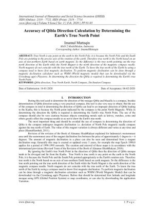 Accuracy of Qibla Direction Calculation by Determining the Earth's True North Point