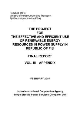 The Project for the Effective and Efficient Use of Renewable Energy Resources in Power Supply in Republic of Fiji