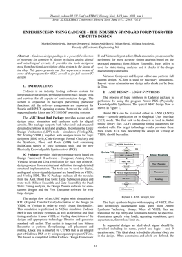 Experiences in Using Cadence – the Industry Standard for Integrated Circuits Design