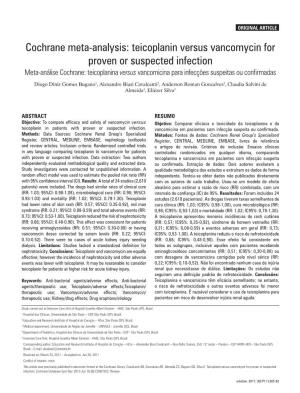 Teicoplanin Versus Vancomycin for Proven Or Suspected Infection Meta-Análise Cochrane: Teicoplanina Versus Vancomicina Para Infecções Suspeitas Ou Confirmadas