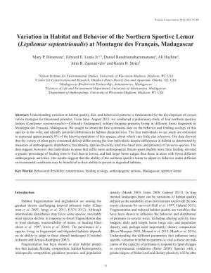 Variation in Habitat and Behavior of the Northern Sportive Lemur (Lepilemur Septentrionalis) at Montagne Des Français, Madagascar