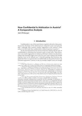 How Confidential Is Arbitration in Austria? a Comparative Analysis Veit Öhlberger