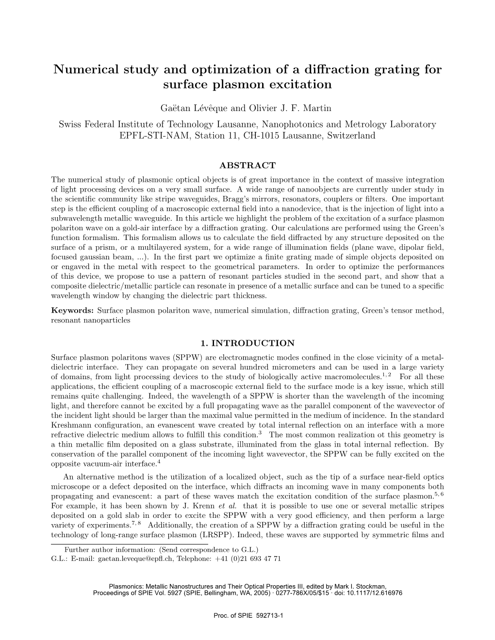 Numerical Study and Optimization of a Diffraction Grating for Surface