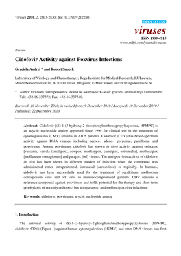 Cidofovir Activity Against Poxvirus Infections