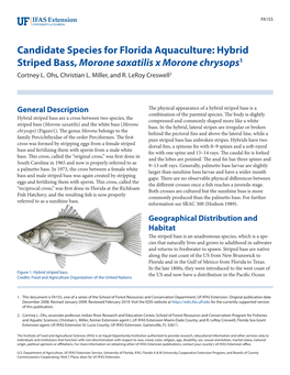 Candidate Species for Florida Aquaculture: Hybrid Striped Bass, Morone Saxatilis X Morone Chrysops1 Cortney L