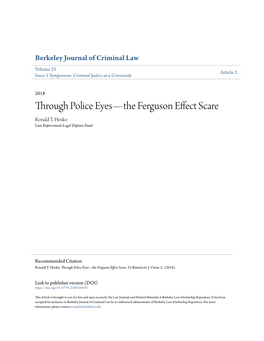 Through Police Eyes—The Ferguson Effect Scare Ronald T