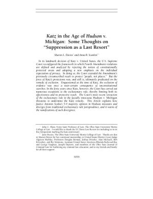 Katz in the Age of Hudson V. Michigan: Some Thoughts on “Suppression As a Last Resort”