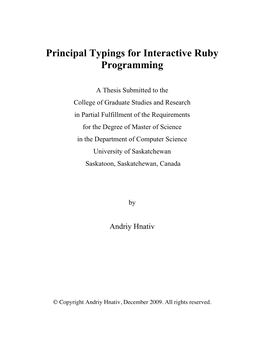 Principal Typings for Interactive Ruby Programming