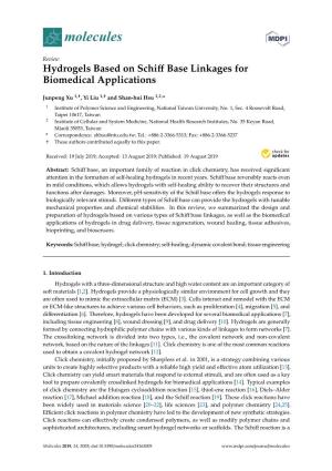 Hydrogels Based on Schiff Base Linkages for Biomedical Applications