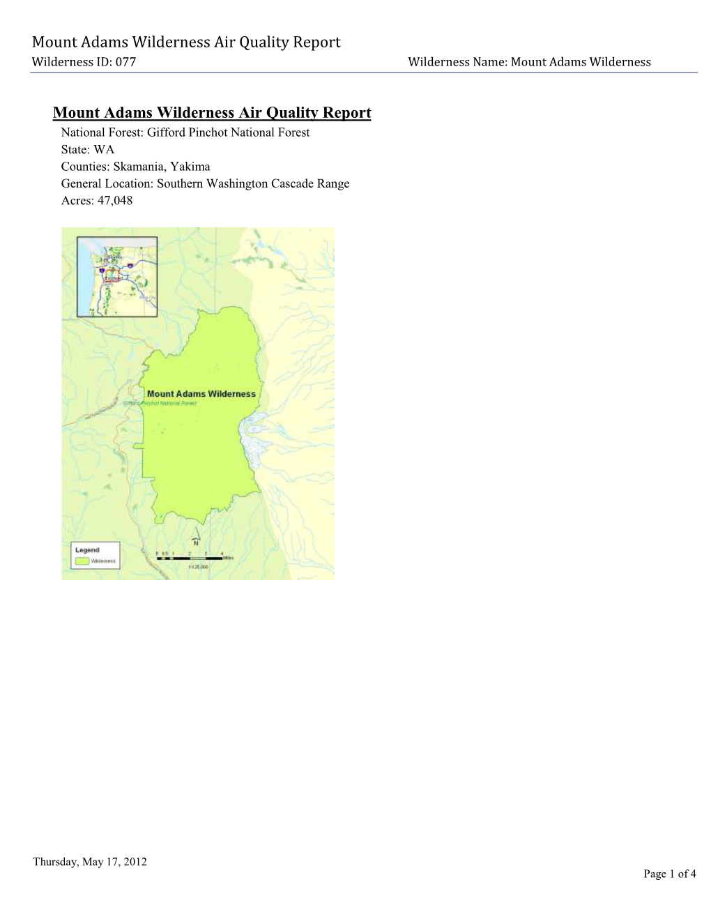 Mount Adams Wilderness Air Quality Report, 2012