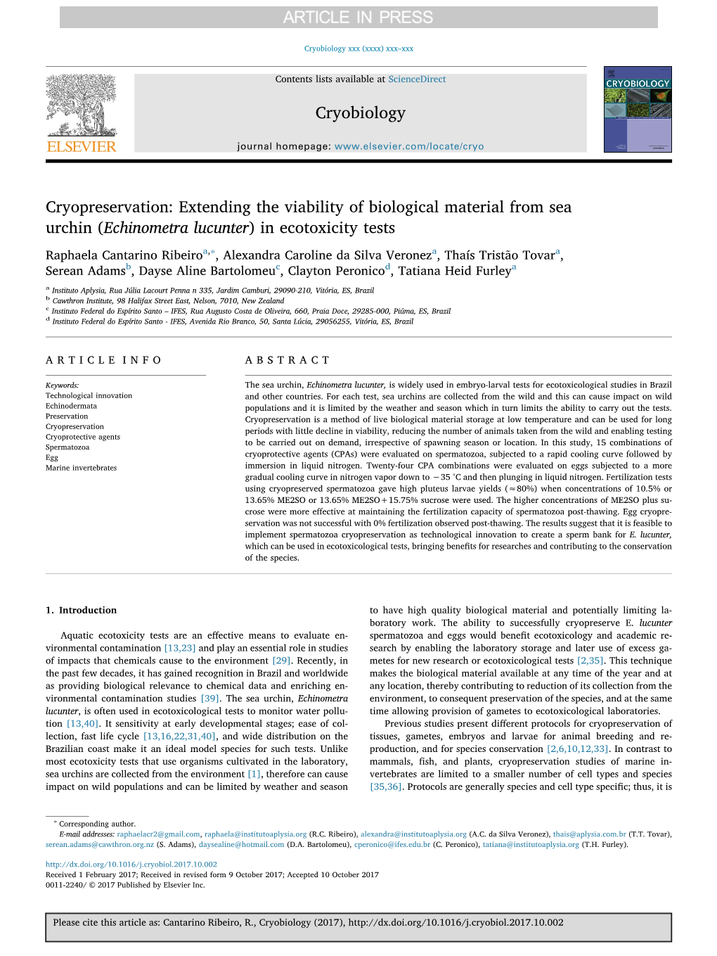 (Echinometra Lucunter) in Ecotoxicity Tests