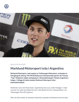Marklund Motorsport Tvåa I Argentina