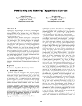 Partitioning and Ranking Tagged Data Sources