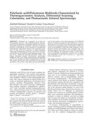 Poly(Lactic Acid)/Polystyrene Bioblends Characterized by Thermogravimetric Analysis, Differential Scanning Calorimetry, and Photoacoustic Infrared Spectroscopy