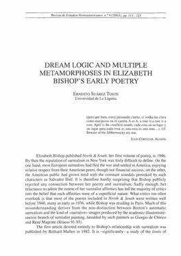 Dream Logic and Multiple Metamorphoses in Elizabeth Bishop's Early Poetry