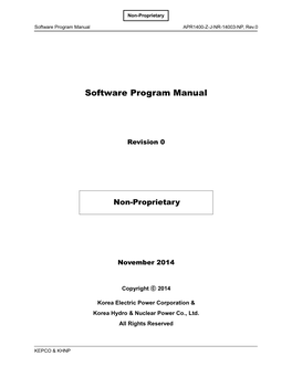 APR1400-Z-J-NR-14003-NP, Rev 0, "Software Program Manual."